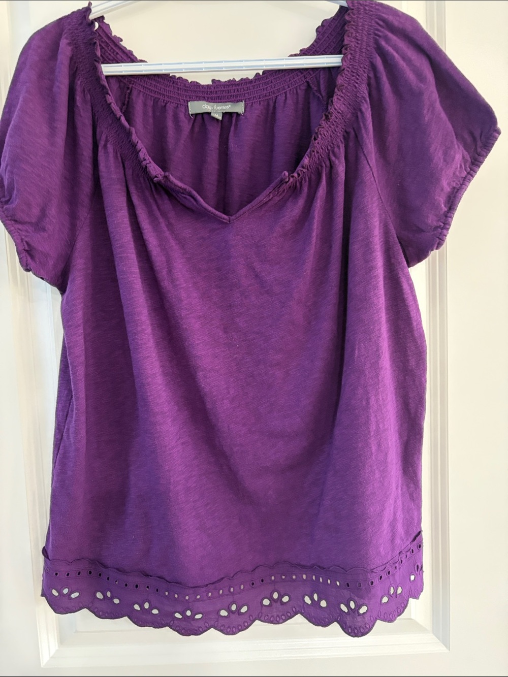 Daisy Fuentes Purple Peasant Top with Eyelet Hem